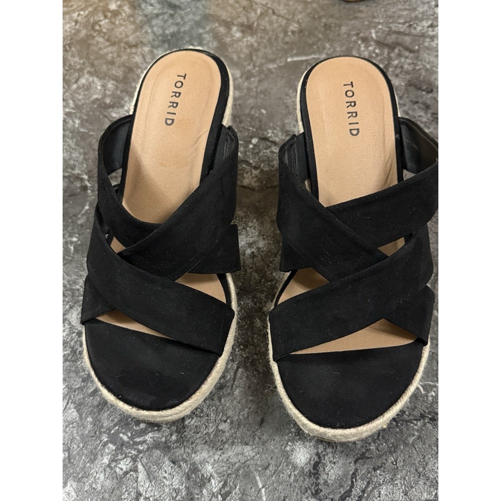 Torrid Womens Strappy Platform Jute Wrapped Espadrille‎ Slip On Black Sz 9.5WW